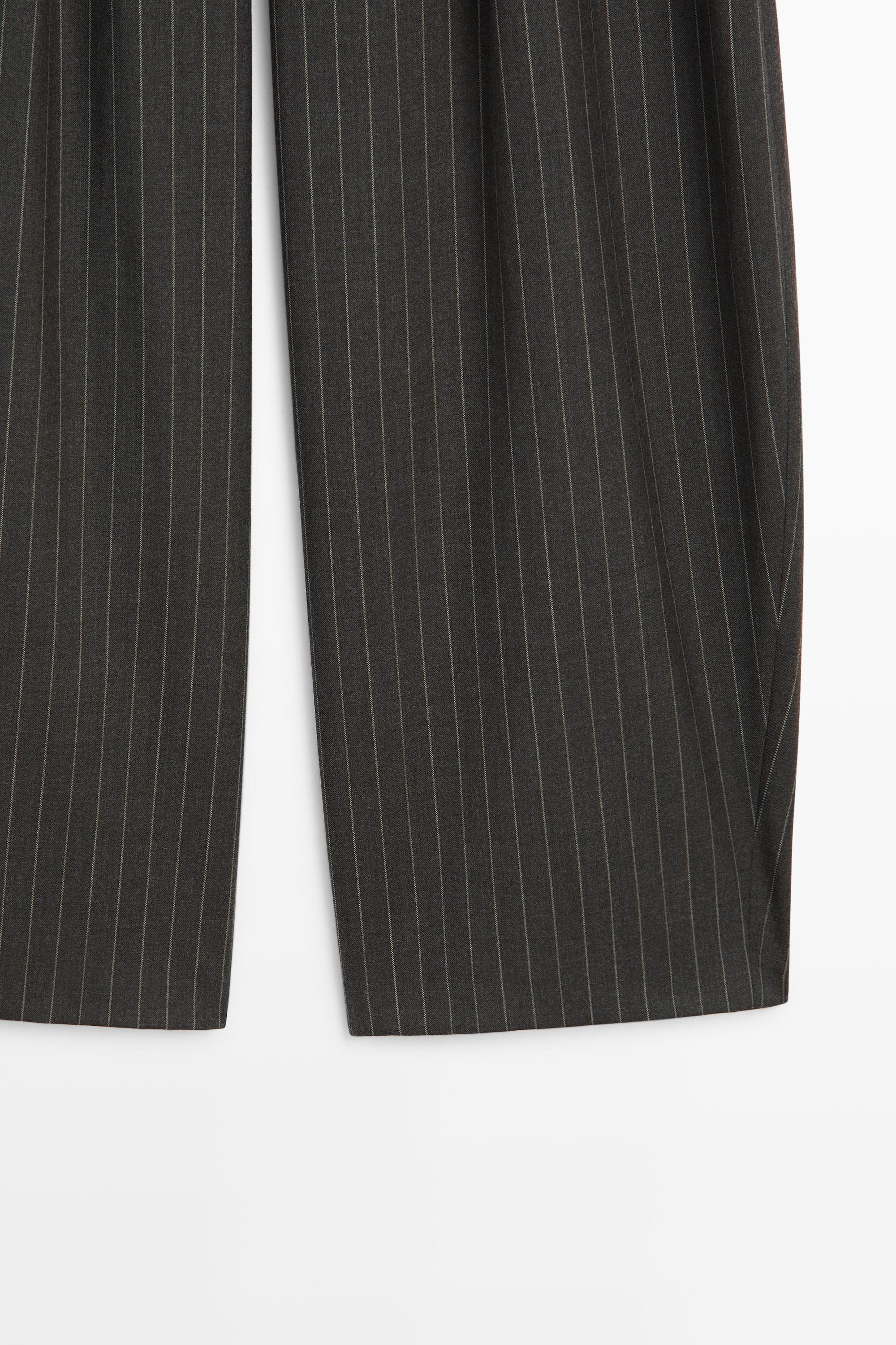 Wool blend striped wide-leg pants